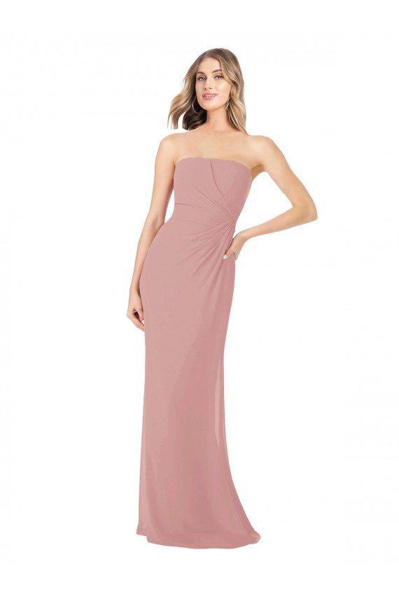 Rose poussiéreux Fourreau Sans bretelle Mousseline Longue Robes demoiselle d'honneur à Vendre