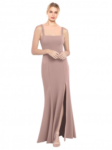 Rose poussiéreux Sirène Col Carré Col Haut Crêpe Stretch Longue Robes demoiselle d'honneur / Robes de bal à Vendre
