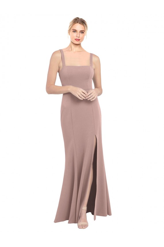 Rose poussiéreux Sirène Col Carré Col Haut Crêpe Stretch Longue Robes demoiselle d'honneur / Robes de bal à Vendre
