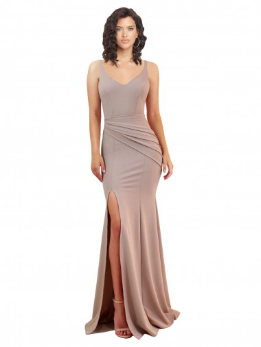 Rose poussiéreux Sirène Col V Crêpe Stretch Longue Formelles Robes demoiselle d'honneur / Robes de soirée / Robes de bal à Vendre