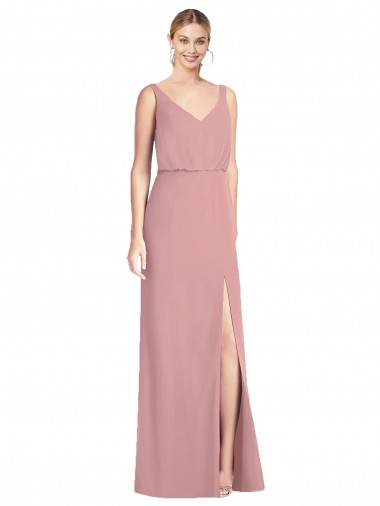 Rose poussiéreux Sirène Col V Mousseline Longue Robes demoiselle d'honneur à Vendre
