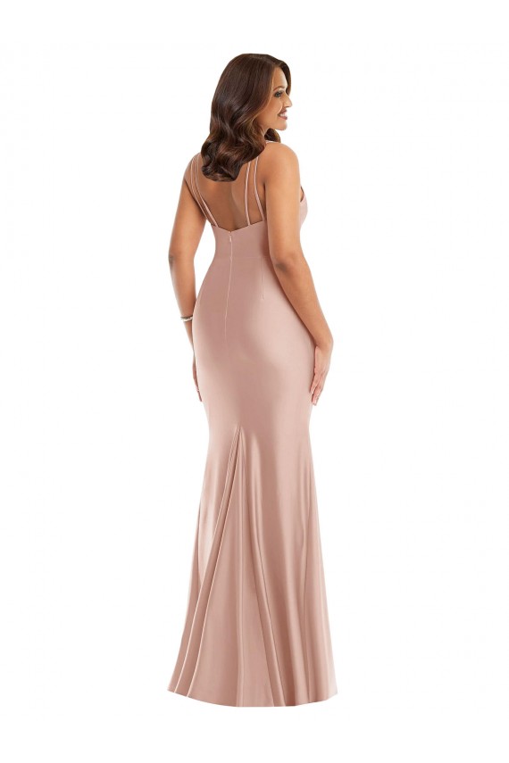Rose poussiéreux Sirène Col V Satiné Soyeux Longue Formelles Robes demoiselle d'honneur / Robes de soirée / Robes de bal à Vendre