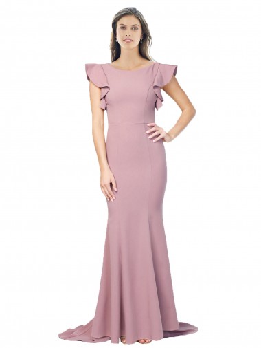 Rose poussiéreux Sirène Col rond Balayage train Crêpe Stretch Longue Formelles Robes demoiselle d'honneur / Robes de soirée / Robes de bal à Vendre
