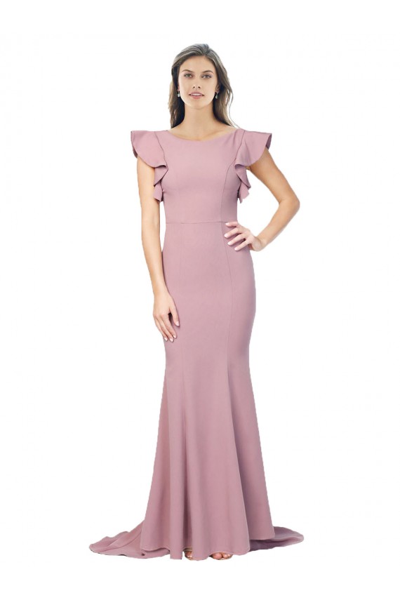 Rose poussiéreux Sirène Col rond Balayage train Crêpe Stretch Longue Formelles Robes demoiselle d'honneur / Robes de soirée / Robes de bal à Vendre