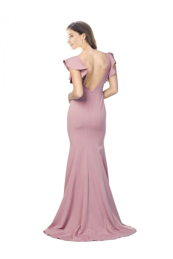 Rose poussiéreux Sirène Col rond Balayage train Crêpe Stretch Longue Formelles Robes demoiselle d'honneur / Robes de soirée / Robes de bal à Vendre