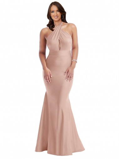 Rose poussiéreux Sirène Licou Satiné Soyeux Longue Formelles Robes demoiselle d'honneur / Robes de soirée / Robes de bal à Vendre