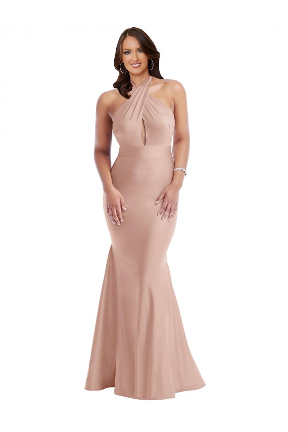 Rose poussiéreux Sirène Licou Satiné Soyeux Longue Formelles Robes demoiselle d'honneur / Robes de soirée / Robes de bal à Vendre