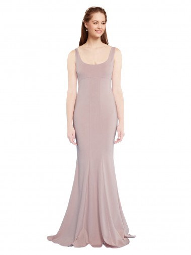 Rose poussiéreux Sirène Scoop Crêpe Stretch Longue Formelles Robes demoiselle d'honneur / Robes de soirée / Robes de bal à Vendre