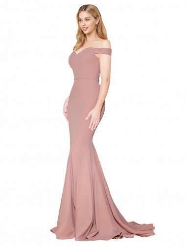 Rose poussiéreux Sirène Épaule Dénudée Balayage train Crêpe Stretch Longue Formelles Robes demoiselle d'honneur / Robes de soirée / Robes de bal à Vendre