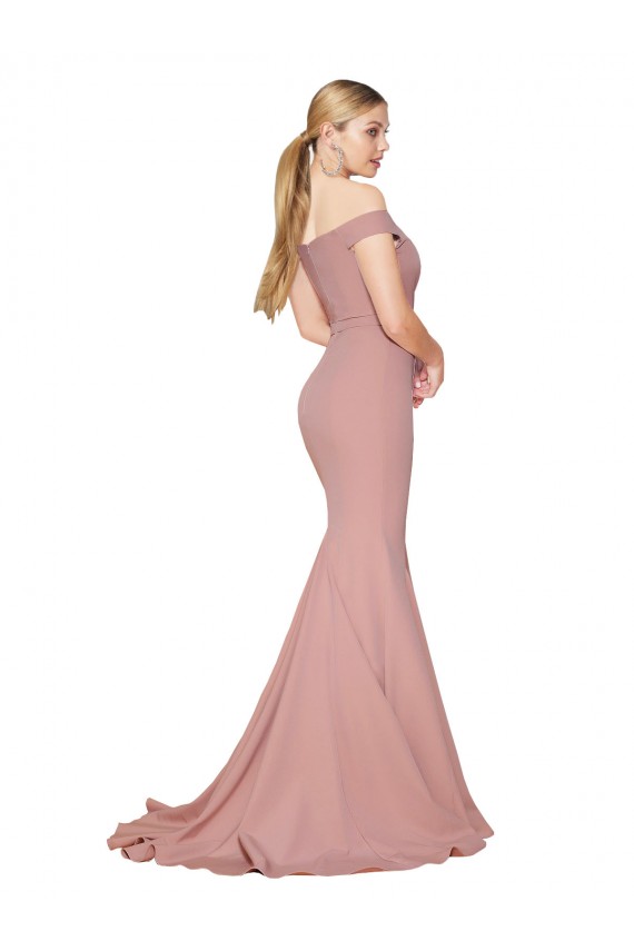 Rose poussiéreux Sirène Épaule Dénudée Balayage train Crêpe Stretch Longue Formelles Robes demoiselle d'honneur / Robes de soirée / Robes de bal à Vendre