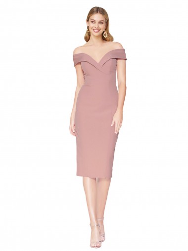 Rose poussiéreux Sirène Épaule Dénudée Crêpe Stretch Courte Robes demoiselle d'honneur / Robes de soirée / Robes de cocktail à Vendre