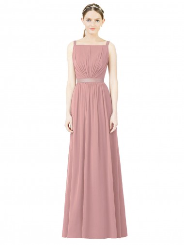 Rose poussiéreux Trapèze Col Haut Mousseline Longue Robes demoiselle d'honneur à Vendre