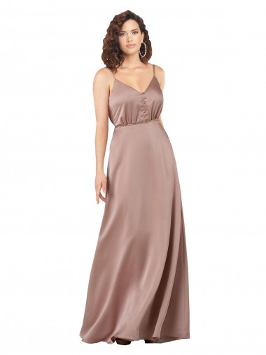 Rose poussiéreux Trapèze Col V Satiné Soyeux Longue Formelles Robes demoiselle d'honneur / Robes de soirée à Vendre