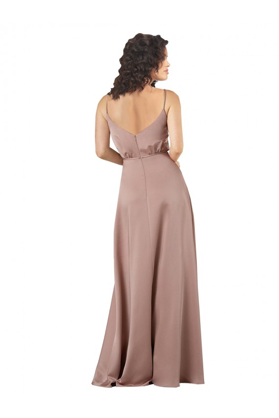 Rose poussiéreux Trapèze Col V Satiné Soyeux Longue Formelles Robes demoiselle d'honneur / Robes de soirée à Vendre