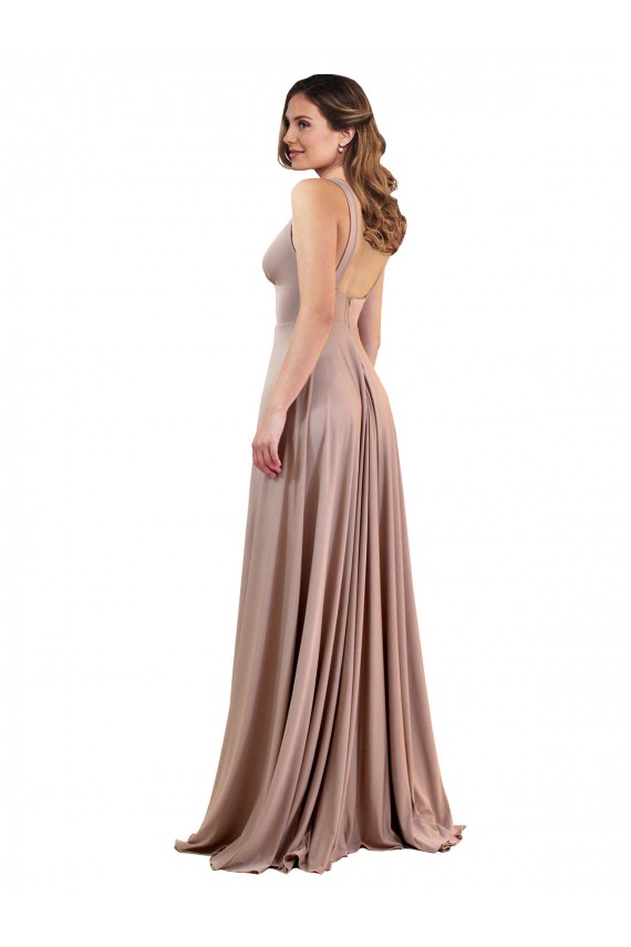 Rose poussiéreux Trapèze Col V Spandex Longue Formelles Robes demoiselle d'honneur / Robes de soirée / Robes de bal à Vendre