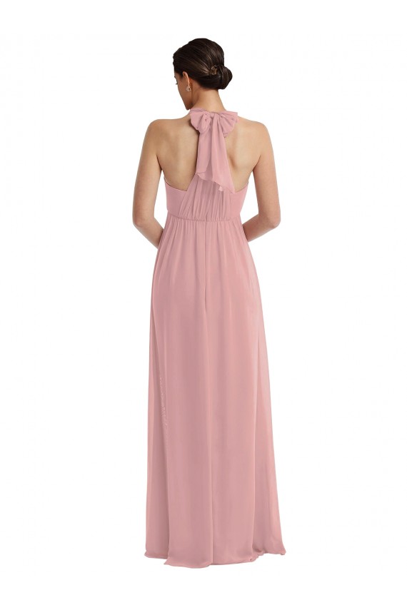 Rose poussiéreux Trapèze Licou Mousseline Longue Robes demoiselle d'honneur à Vendre