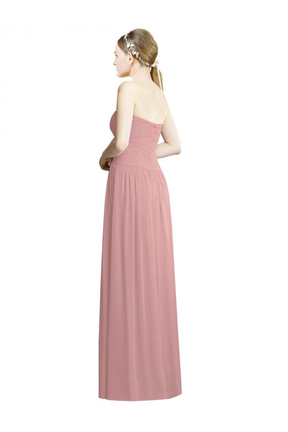 Rose poussiéreux Trapèze Sans bretelle Mousseline Longue Formelles Robes demoiselle d'honneur / Robes de soirée à Vendre