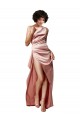 Rose poussiéreux Trapèze Satiné Soyeux Longue Formelles Robes demoiselle d'honneur / Robes de soirée / Robes de bal à Vendre