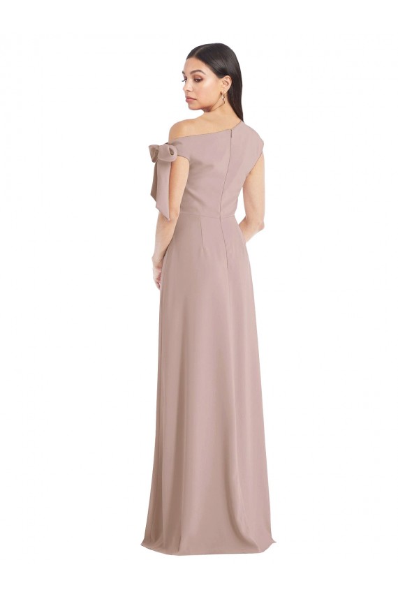 Rose poussiéreux Trapèze Épaule Dénudée Crêpe Stretch Longue Formelles Robes demoiselle d'honneur / Robes de soirée / Robes de bal à Vendre