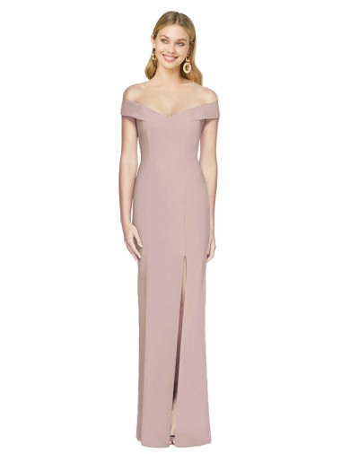 Rose poussiéreux Trompette Épaule Dénudée Crêpe Stretch Longue Robes demoiselle d'honneur / Robes de bal à Vendre