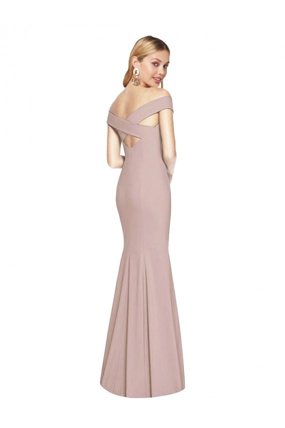 Rose poussiéreux Trompette Épaule Dénudée Crêpe Stretch Longue Robes demoiselle d'honneur / Robes de bal à Vendre