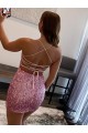 Rose vif Fourreau Bretelles spaghetti Courte Paillettes Velours Courte Robes de bal à Vendre