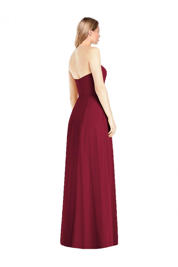 Rose vif Trompette Col V Sans bretelle Mousseline Longue Robes demoiselle d'honneur à Vendre