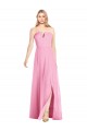 Rose vif Trompette Col V Sans bretelle Mousseline Longue Robes demoiselle d'honneur à Vendre