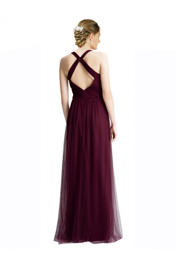 Rouge 74 Trapèze Licou Col V Tulle Longue Robes demoiselle d'honneur à Vendre