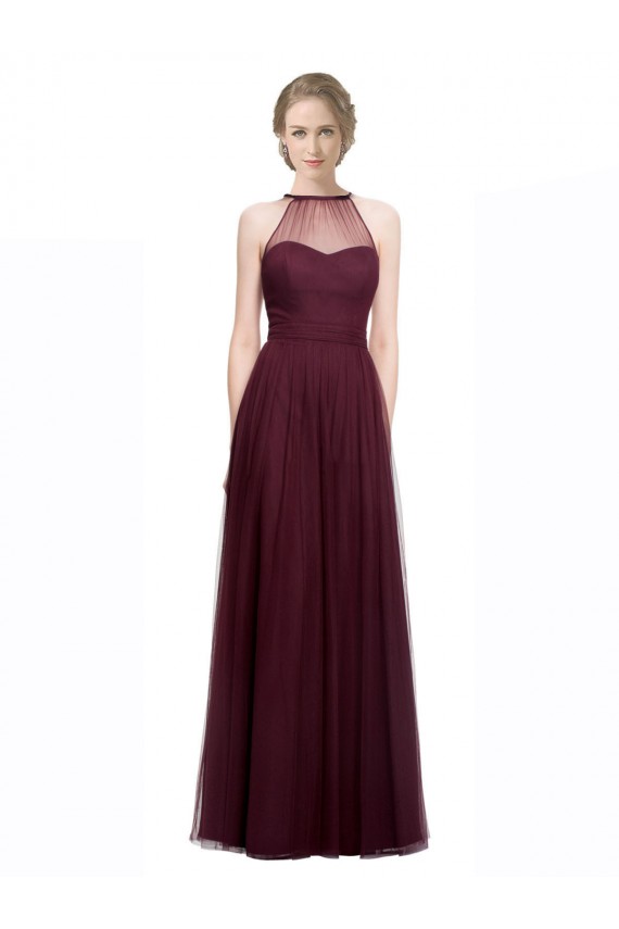Rouge 74 Trapèze Licou Illusion Tulle Longue Robes demoiselle d'honneur à Vendre