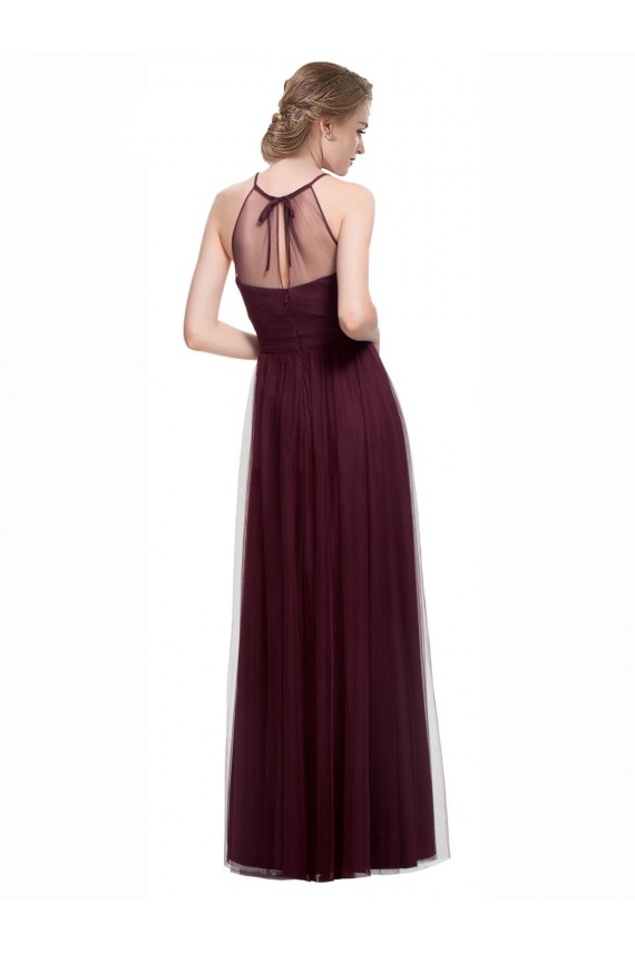 Rouge 74 Trapèze Licou Illusion Tulle Longue Robes demoiselle d'honneur à Vendre