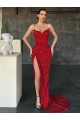 Rouge Fourreau Col V Balayage train Paillettes Velours Longue Robes de bal à Vendre