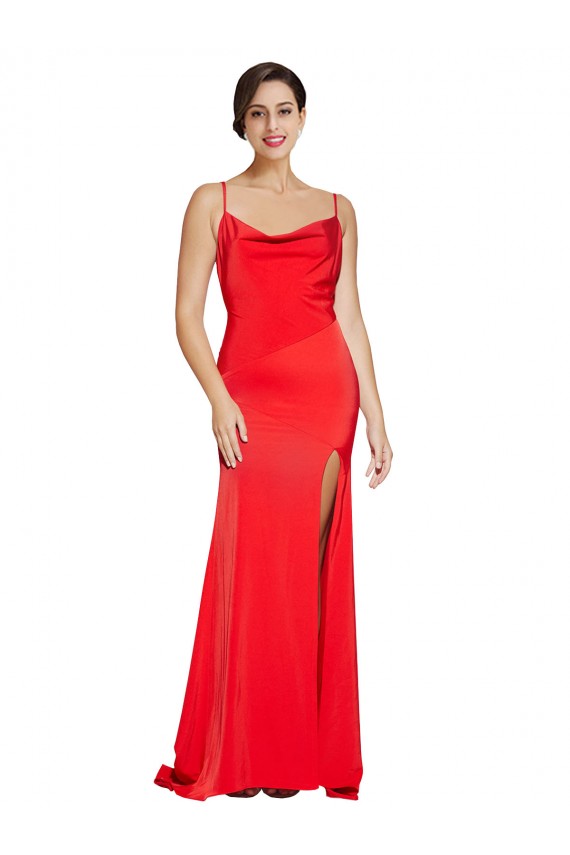 Rouge Fourreau Sans bretelle Satiné Stretch Longue Formelles Robes demoiselle d'honneur / Robes de soirée / Robes de bal à Vendre