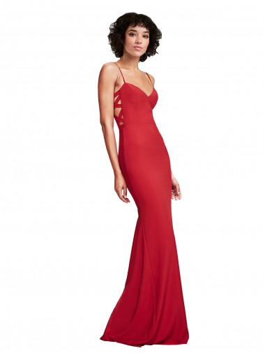 Rouge Sirène Bretelles spaghetti Crêpe Stretch Longue Formelles Robes demoiselle d'honneur / Robes de soirée / Robes de bal à Vendre