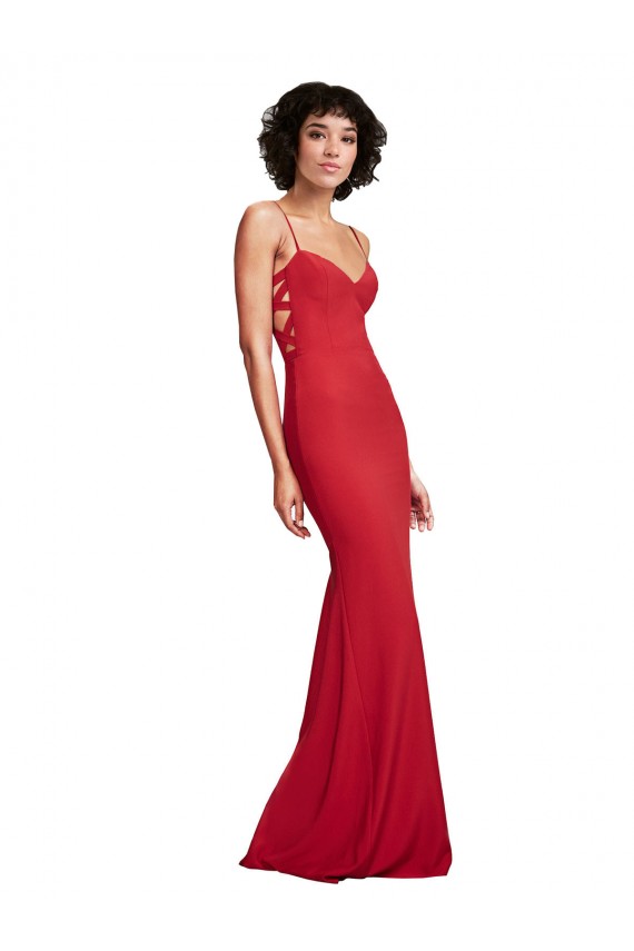 Rouge Sirène Bretelles spaghetti Crêpe Stretch Longue Formelles Robes demoiselle d'honneur / Robes de soirée / Robes de bal à Vendre