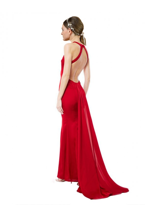 Rouge Sirène Licou Col Haut Crêpe Stretch Longue Formelles Robes demoiselle d'honneur / Robes de soirée / Robes de bal à Vendre