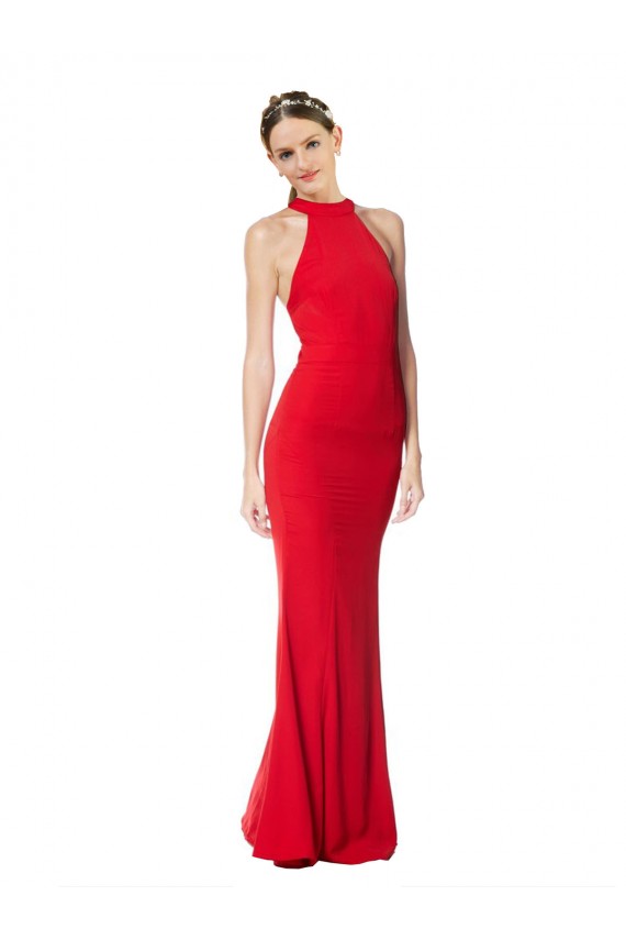 Rouge Sirène Licou Col Haut Crêpe Stretch Longue Formelles Robes demoiselle d'honneur / Robes de soirée / Robes de bal à Vendre