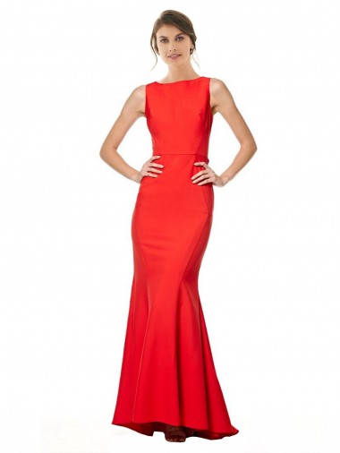 Rouge Sirène Licou Col Haut Crêpe Stretch Longue Formelles Robes demoiselle d'honneur / Robes de soirée / Robes de bal à Vendre