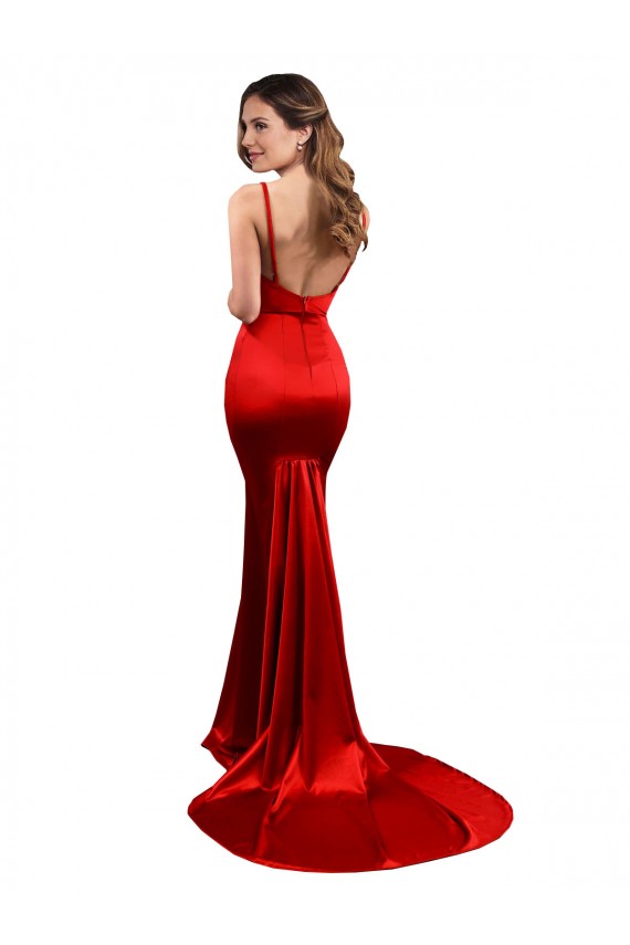 Rouge Sirène Satiné Stretch Longue Formelles Robes demoiselle d'honneur / Robes de soirée / Robes de bal à Vendre