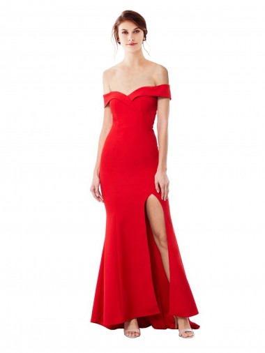 Rouge Sirène Épaule Dénudée Crêpe Stretch Longue Formelles Robes demoiselle d'honneur / Robes de soirée / Robes de bal à Vendre