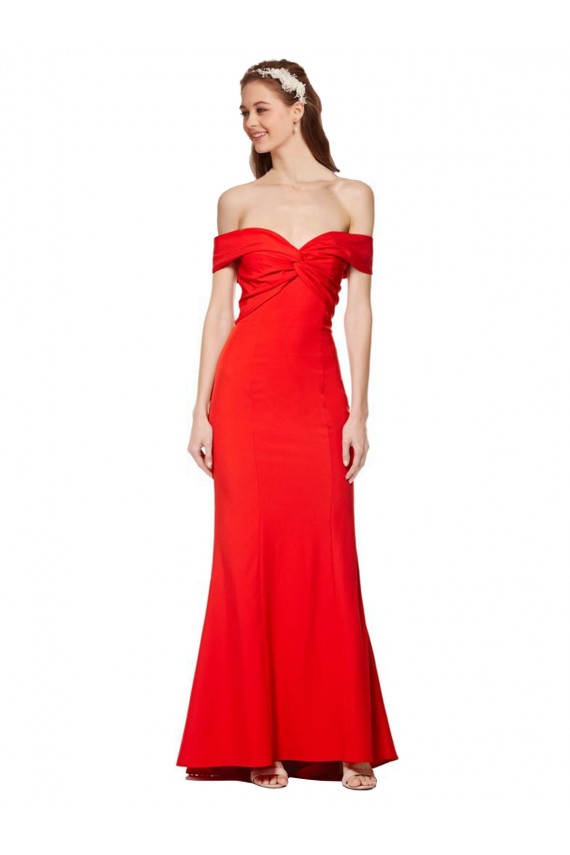 Rouge Sirène Épaule Dénudée Crêpe Stretch Longue Formelles Robes demoiselle d'honneur / Robes de soirée / Robes de bal à Vendre