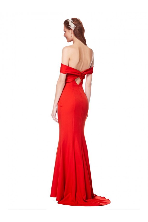 Rouge Sirène Épaule Dénudée Crêpe Stretch Longue Formelles Robes demoiselle d'honneur / Robes de soirée / Robes de bal à Vendre