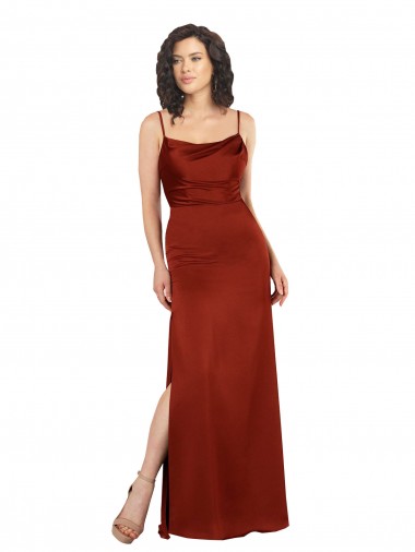 Rouge Trapèze Bretelles spaghetti Col Carré Satiné Soyeux Longue Formelles Robes demoiselle d'honneur / Robes de soirée / Robes de bal à Vendre