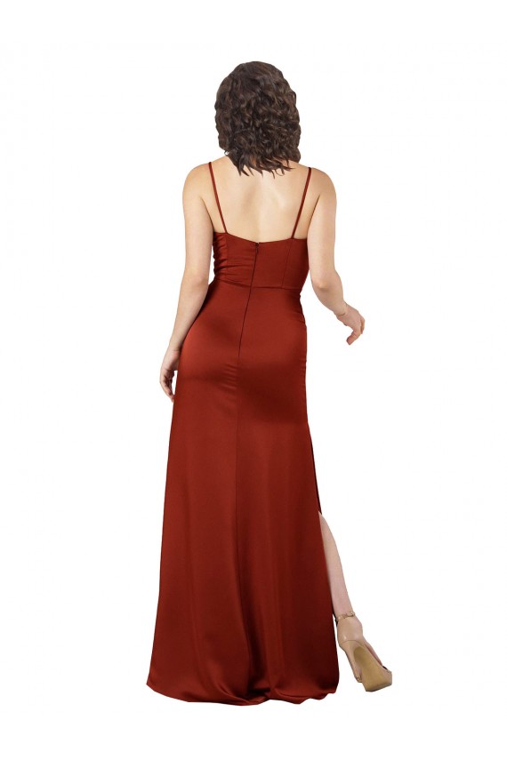 Rouge Trapèze Bretelles spaghetti Col Carré Satiné Soyeux Longue Formelles Robes demoiselle d'honneur / Robes de soirée / Robes de bal à Vendre