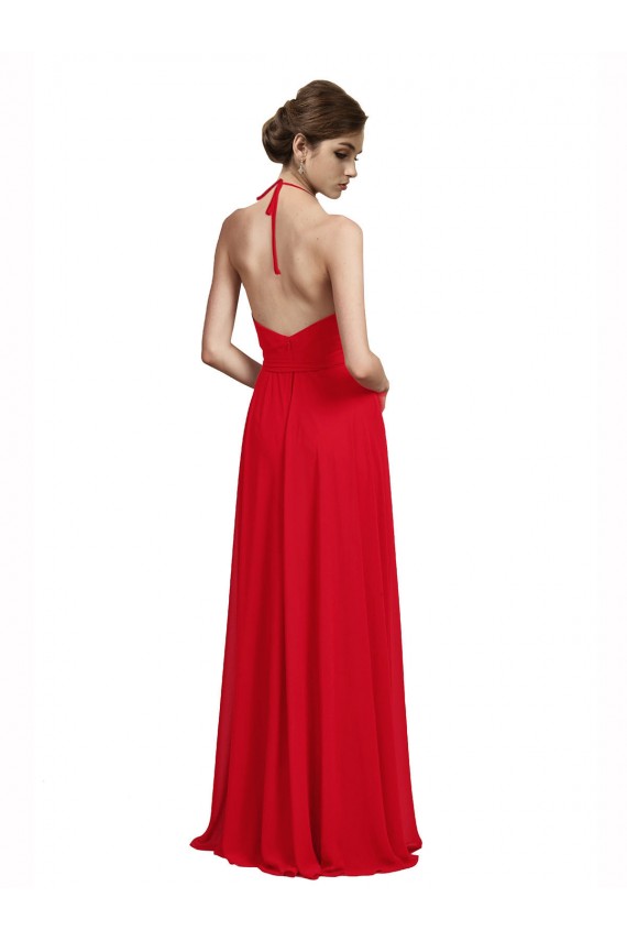Rouge Trapèze Bretelles spaghetti Col V Mousseline Longue Robes demoiselle d'honneur à Vendre
