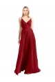 Rouge Trapèze Bretelles spaghetti Col V Mousseline Longue Robes demoiselle d'honneur à Vendre
