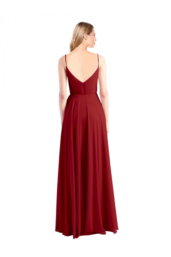 Rouge Trapèze Bretelles spaghetti Col V Mousseline Longue Robes demoiselle d'honneur à Vendre