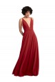 Rouge Trapèze Col V Mousseline Longue Robes demoiselle d'honneur à Vendre