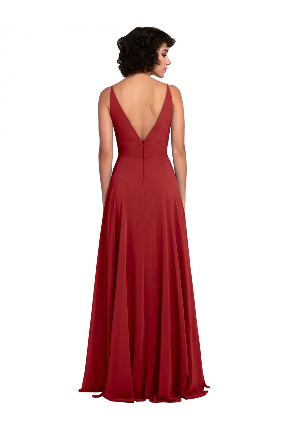 Rouge Trapèze Col V Mousseline Longue Robes demoiselle d'honneur à Vendre