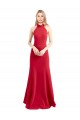 Rouge Trapèze Licou Col Haut Crêpe Stretch Longue Formelles Robes demoiselle d'honneur / Robes de soirée / Robes de bal à Vendre